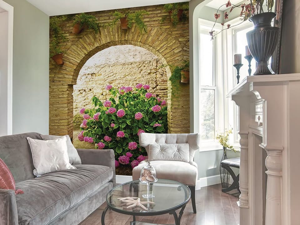 Fototapeta Krzew Hortensji pod Łukiem we wnętrzu salonu