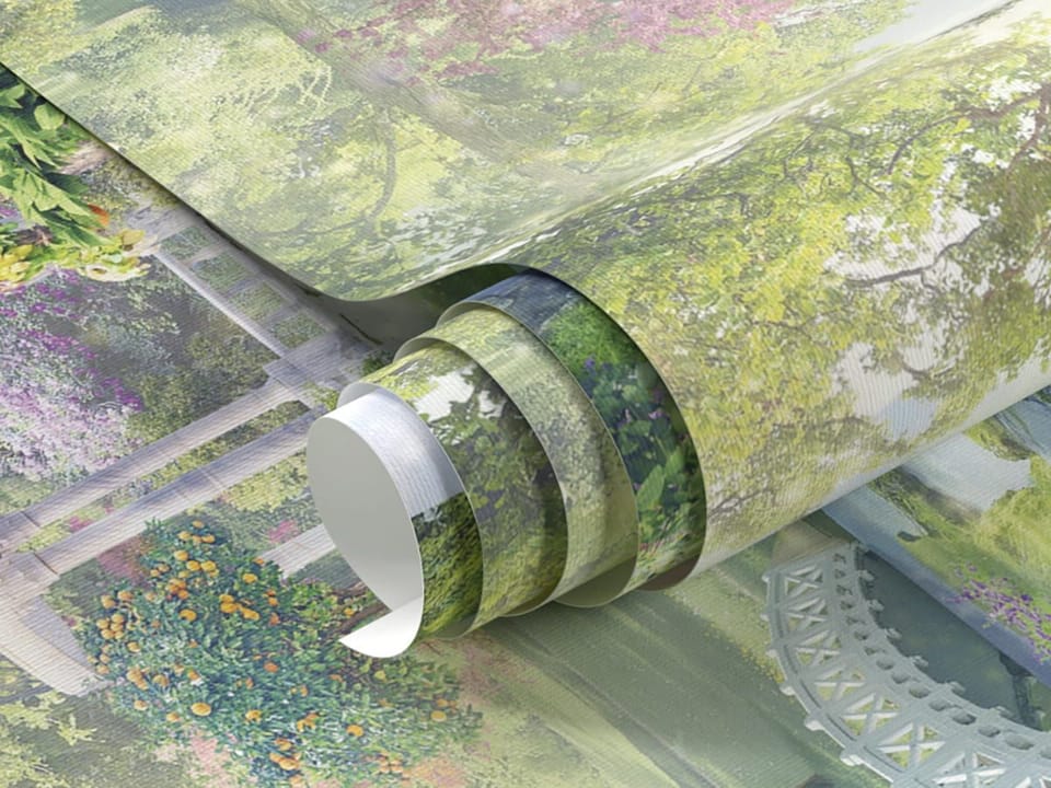 Fototapeta Bujny ogród z mostkiem fragment #1