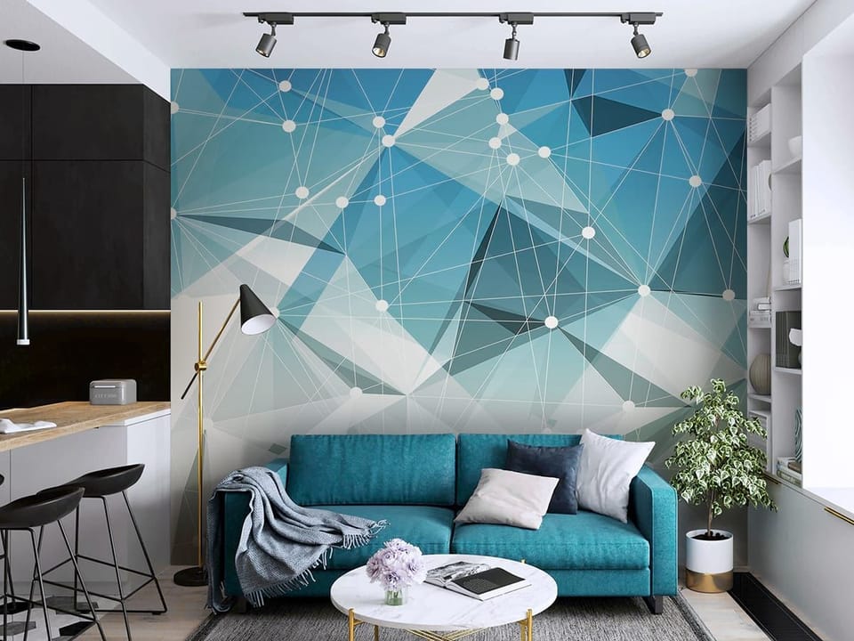 Fototapeta Geometryczne wzory z trójkątów we wnętrzu salonu