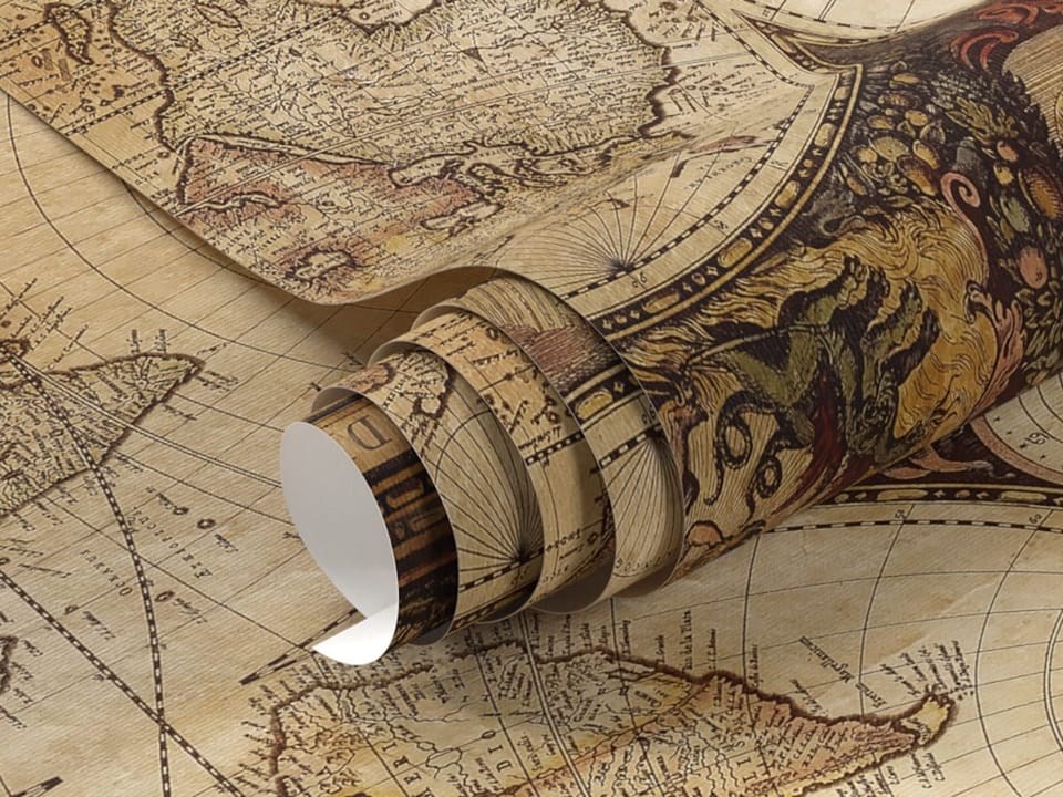 Fototapeta Stara mapa świata z kontynentami - realne zdjęcie w rolce