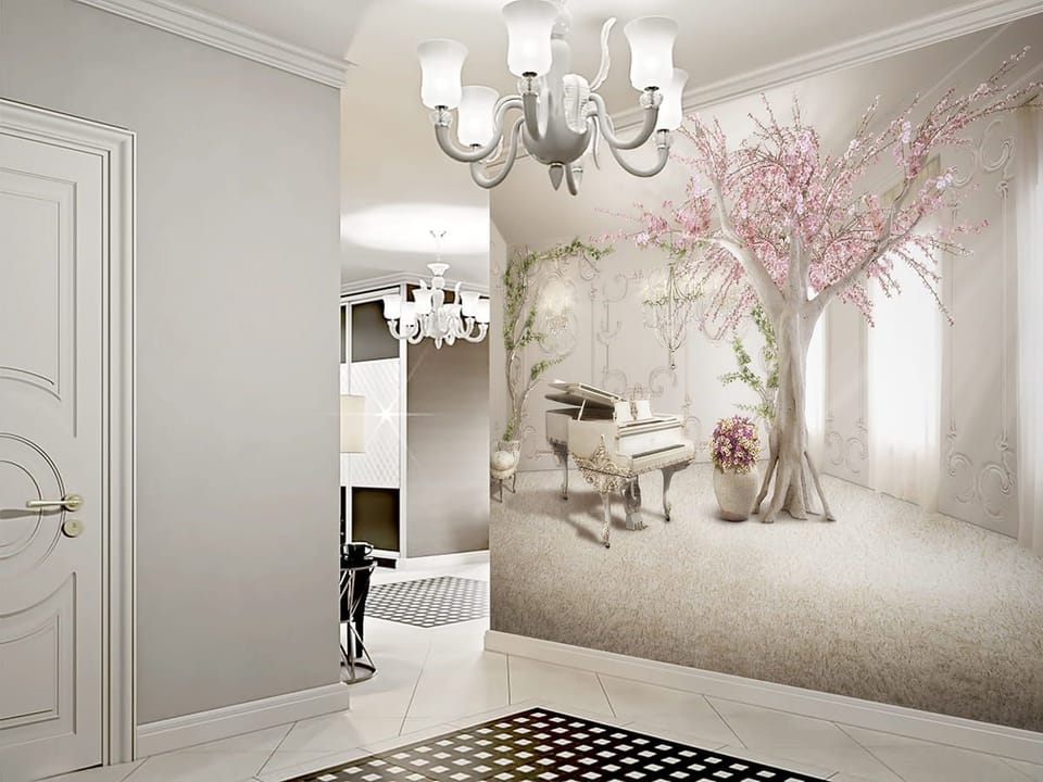 Fototapeta Fortepian i Kwitnące Drzewo we wnętrzu przedpokoju