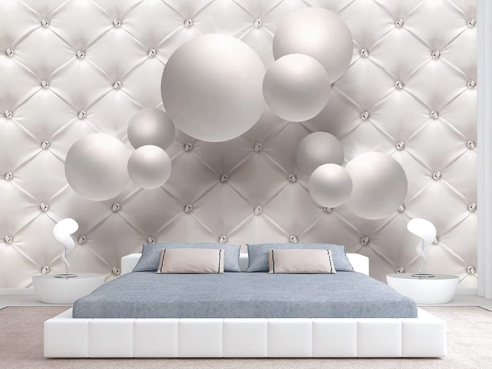 Fototapeta Białe kule na pikowanym tle we wnętrzu sypialni