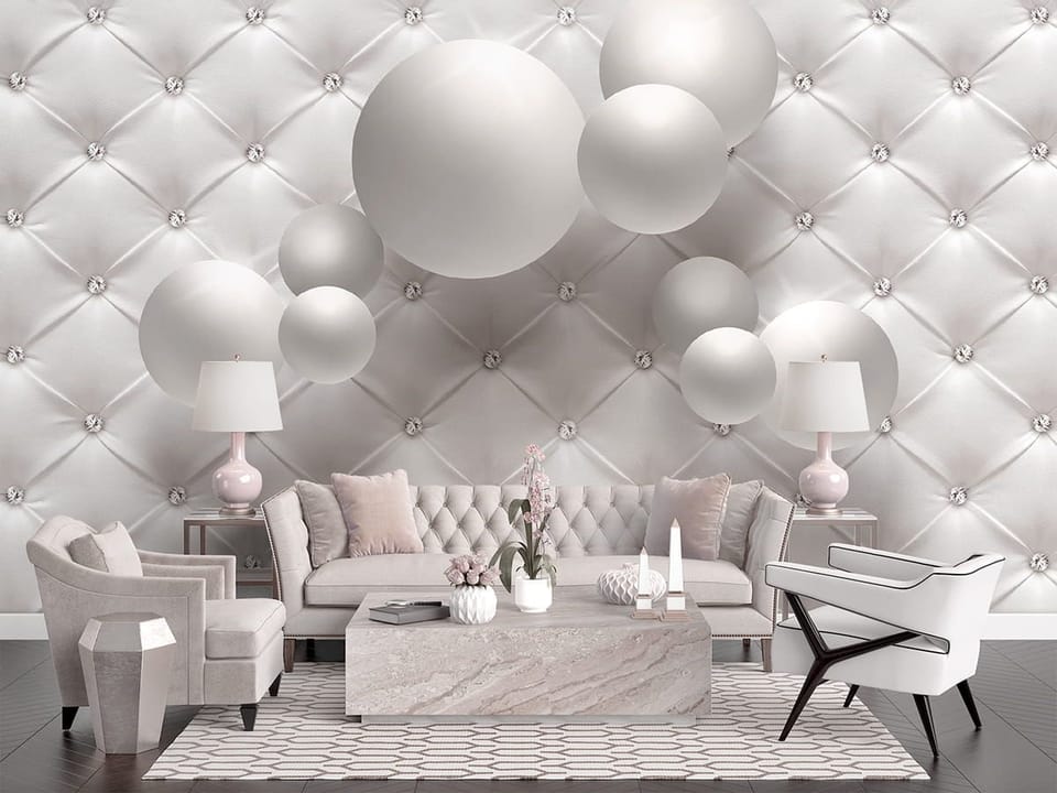 Fototapeta Białe kule na pikowanym tle we wnętrzu salonu