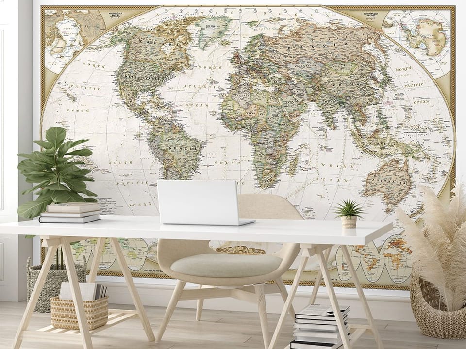 Fototapeta Klasyczna mapa świata w ramce - aranżacja w biurze