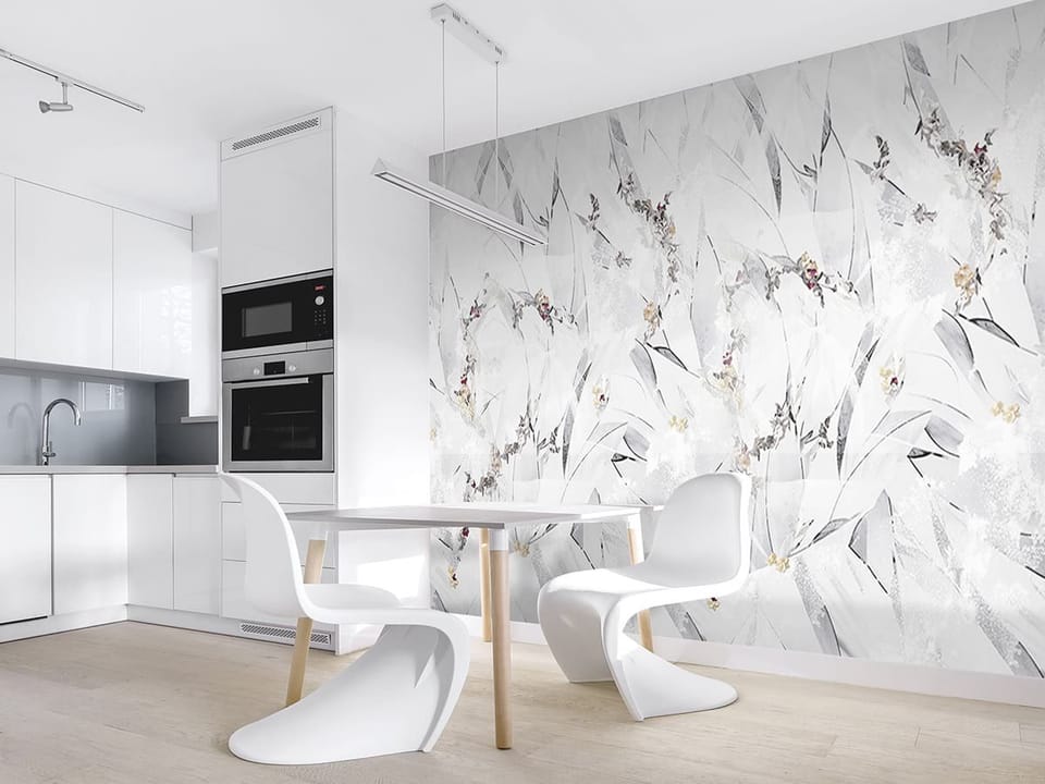 Fototapeta Abstrakcyjne wzory z liśćmi we wnętrzu kuchni