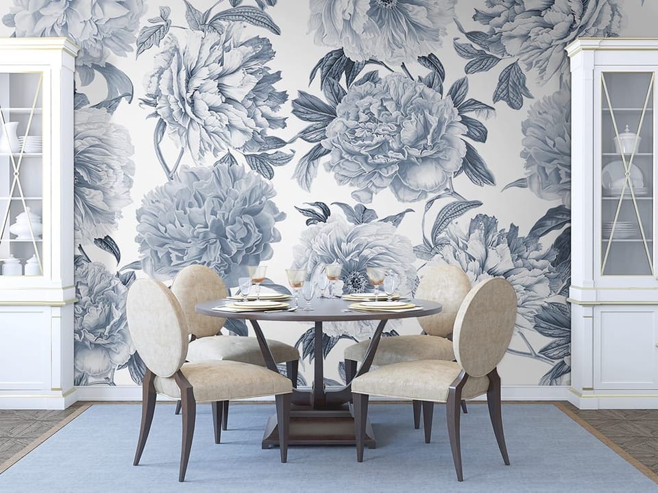 Fototapeta Piwonie na białym tle we wnętrzu kuchni