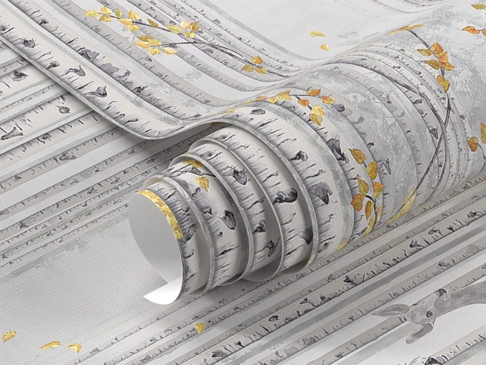 Fototapeta Las brzozowy z żółtymi liśćmi fragment #1