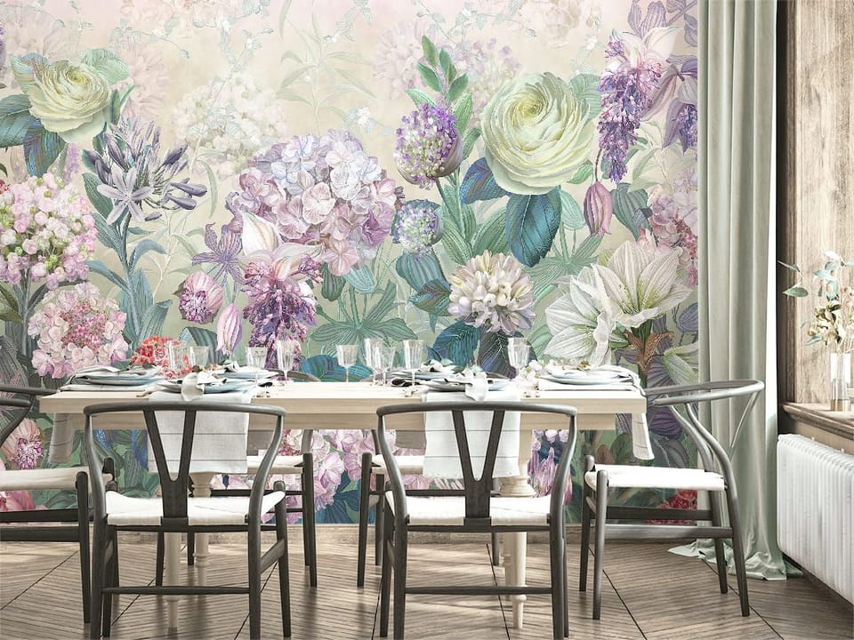 Fototapeta Kwiaty polne w pastelowych barwach we wnętrzu kuchni