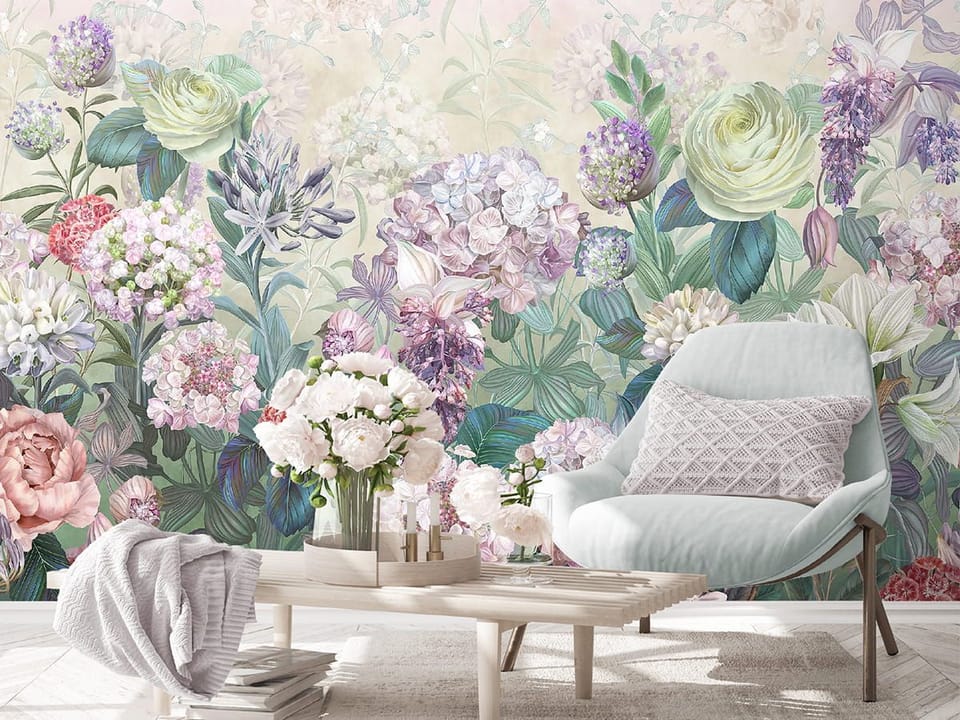 Fototapeta Kwiaty polne w pastelowych barwach we wnętrzu salonu