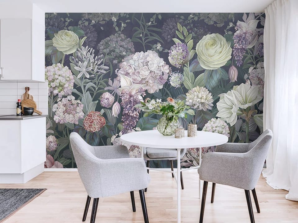 Fototapeta Egzotyczne kwiaty w ogrodzie we wnętrzu kuchni