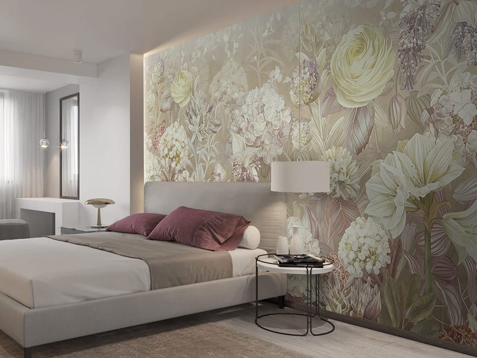 Fototapeta Kwiaty polne w pastelowych barwach we wnętrzu sypialni