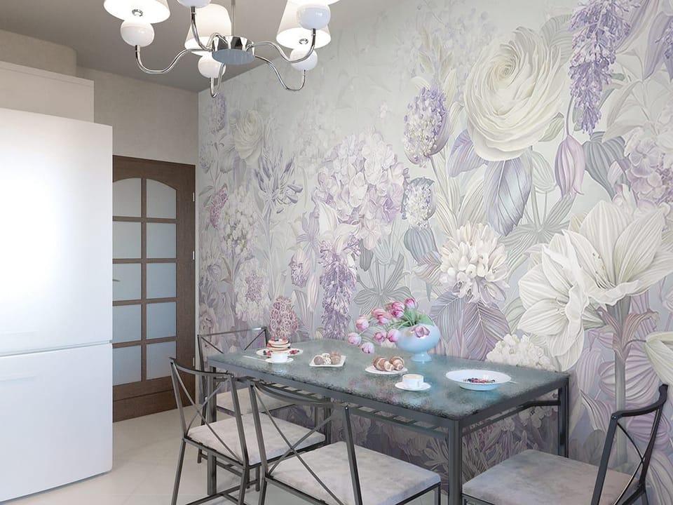 Fototapeta Delikatne Kwiaty w Pastelach we wnętrzu kuchni