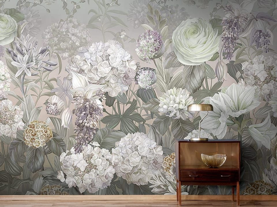 Fototapeta Egzotyczne kwiaty w pastelach we wnętrzu przedpokoju