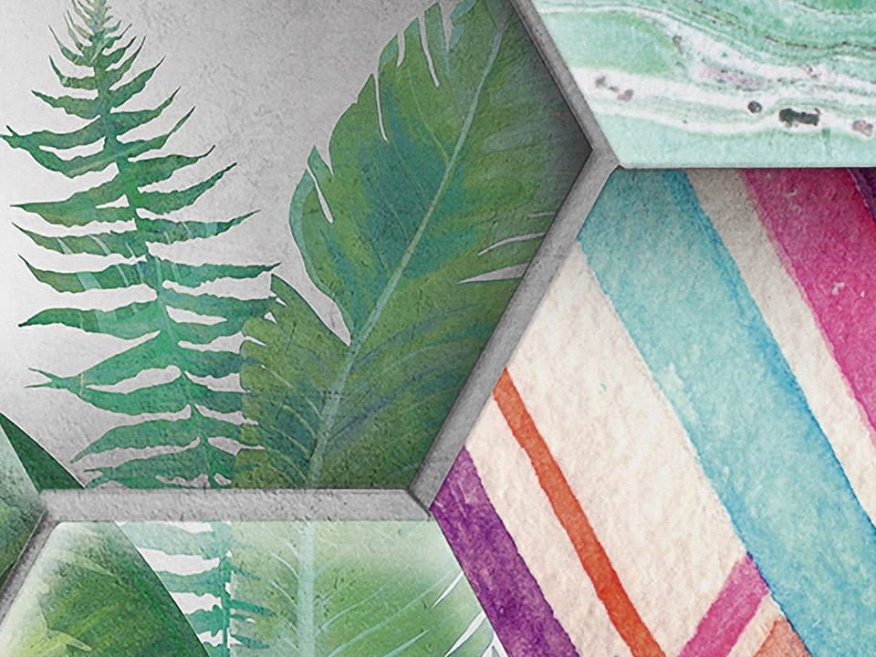 Fototapeta Heksagonalne wzory z liśćmi palmowymi fragment #1