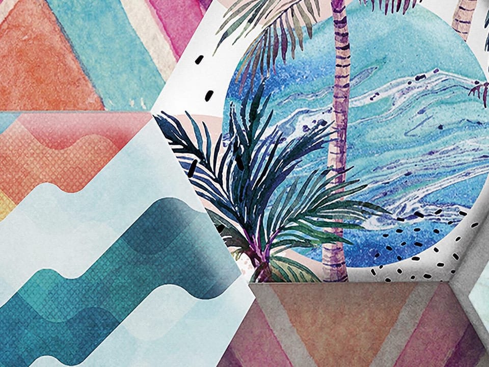 Fototapeta Heksagonalne wzory z liśćmi palmowymi fragment #2