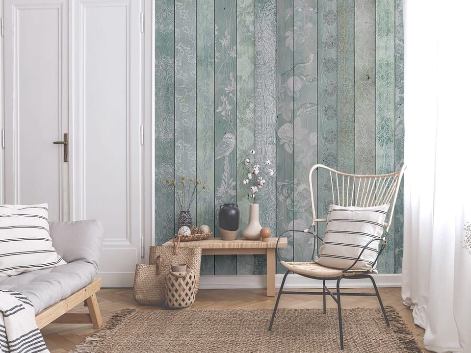 Fototapeta Deski z Kwiatowymi Wzorami we wnętrzu salonu