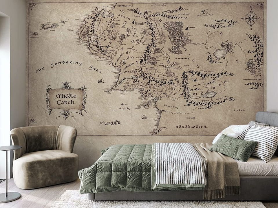 Fototapeta Stara mapa Śródziemia we wnętrzu pokoju nastolatka