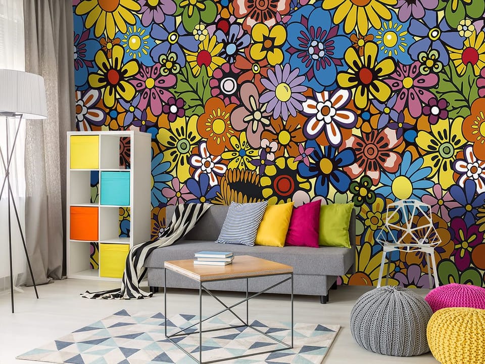 Fototapeta Kolorowy Wzór Kwiatowy we wnętrzu salonu