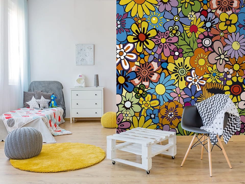 Fototapeta Kolorowy Wzór Kwiatowy we wnętrzu pokoju nastolatka