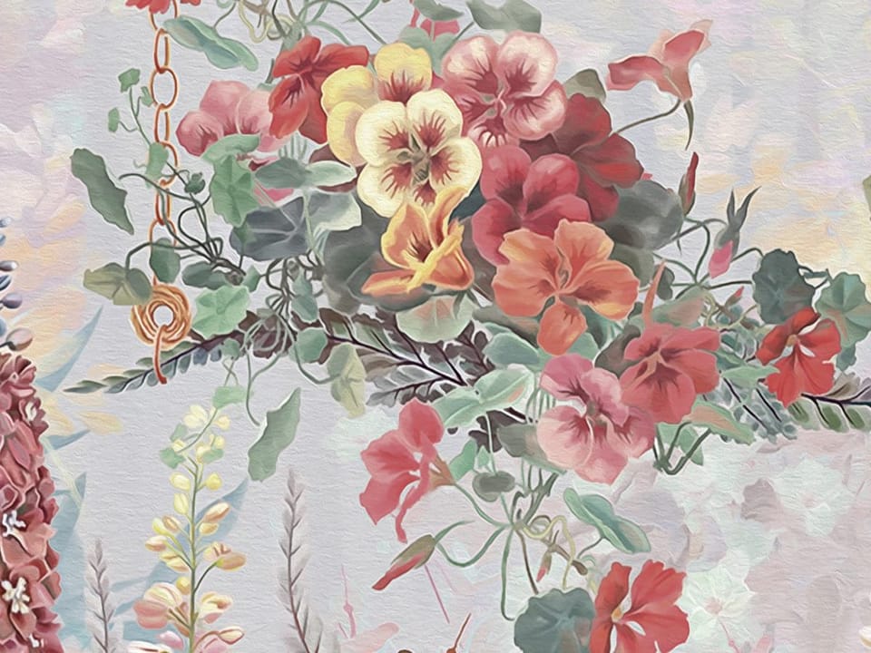 Fototapeta Murale kwiatowe z gęstą roślinnością fragment #1