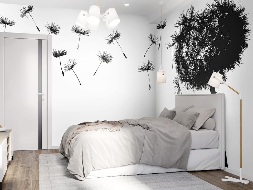 Fototapeta Dmuchawiec z odlatującymi nasionami we wnętrzu sypialni