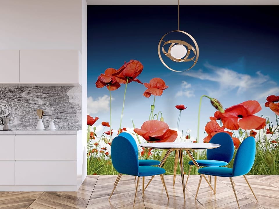 Fototapeta Czerwone maki na letniej łące we wnętrzu kuchni