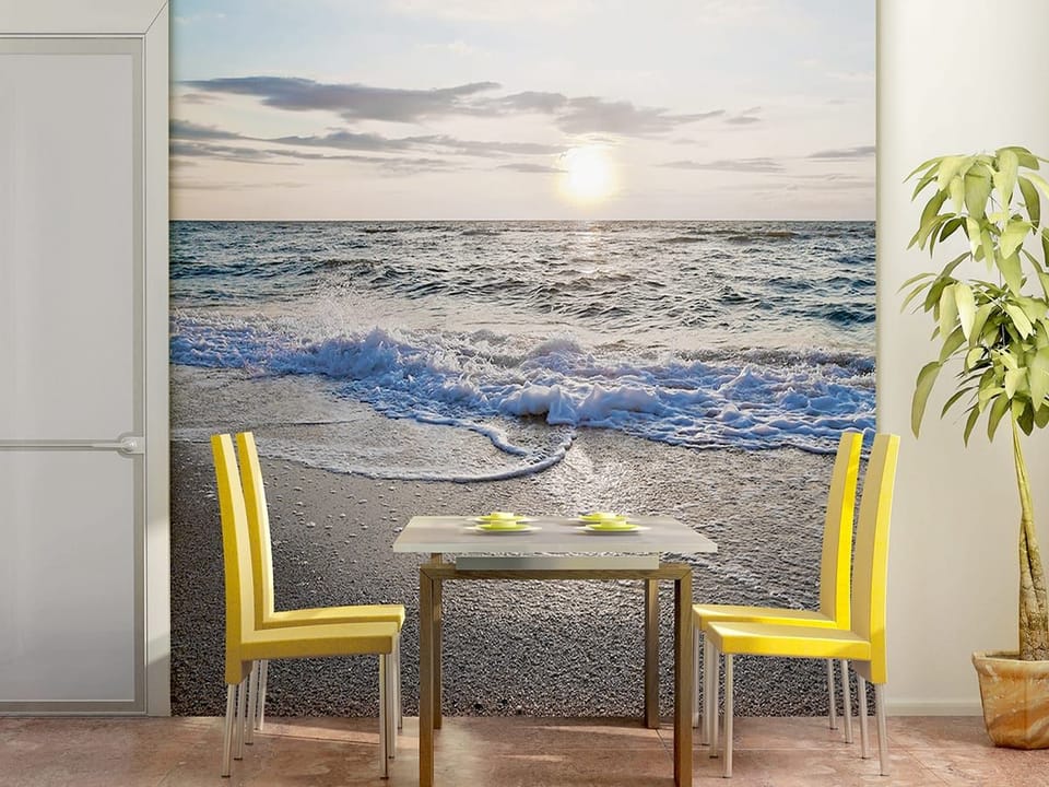 Fototapeta Zachód słońca nad morzem we wnętrzu kuchni