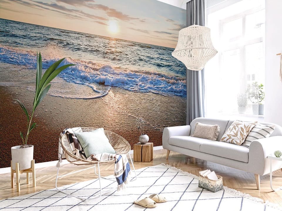 Fototapeta Zachód słońca nad morzem we wnętrzu salonu