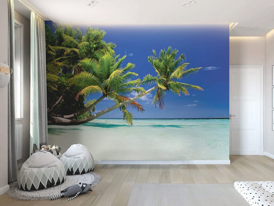Fototapeta Palmy nad brzegiem morza we wnętrzu pokoju nastolatka