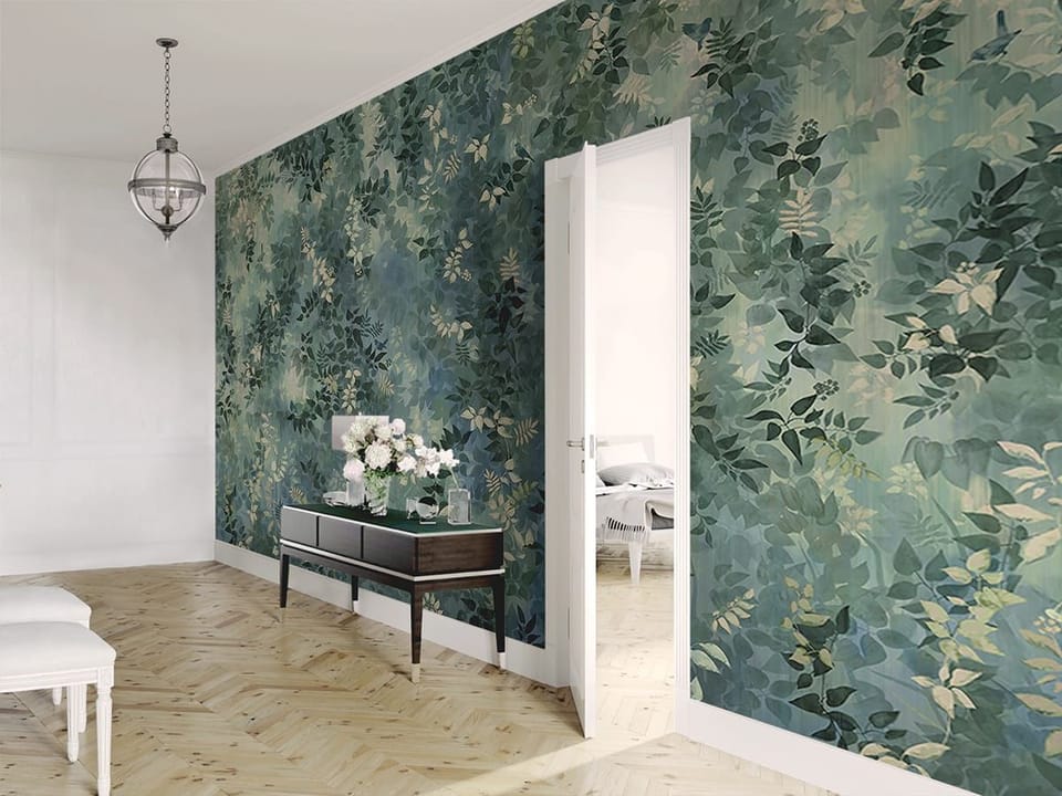 Fototapeta Gęsta Zielona Roślinność z Liśćmi we wnętrzu przedpokoju