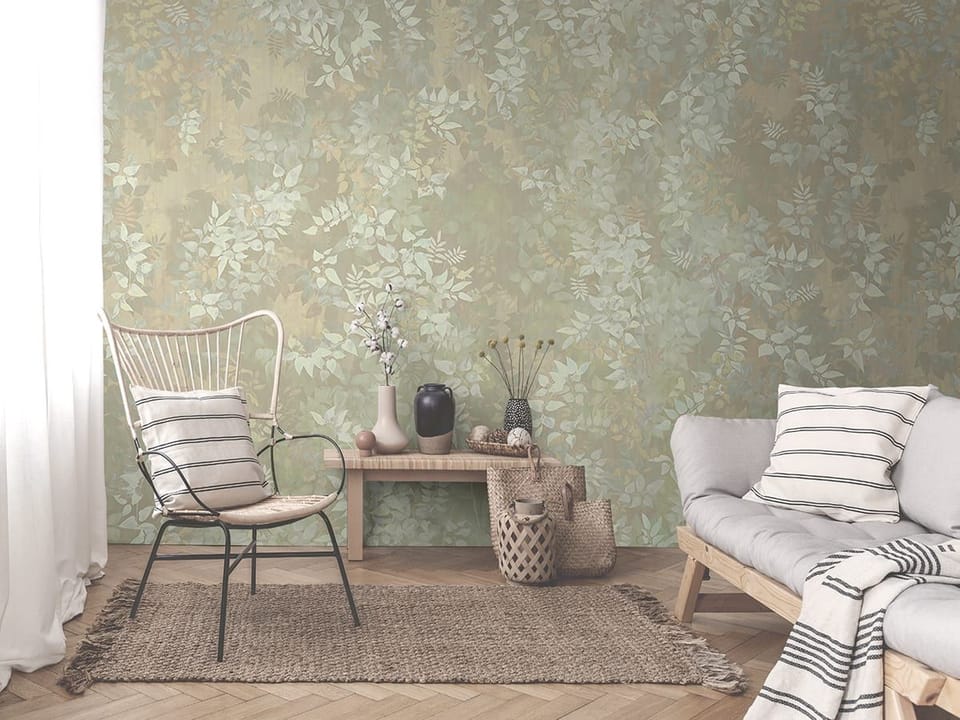 Fototapeta Gęste liście w naturalnych barwach we wnętrzu salonu