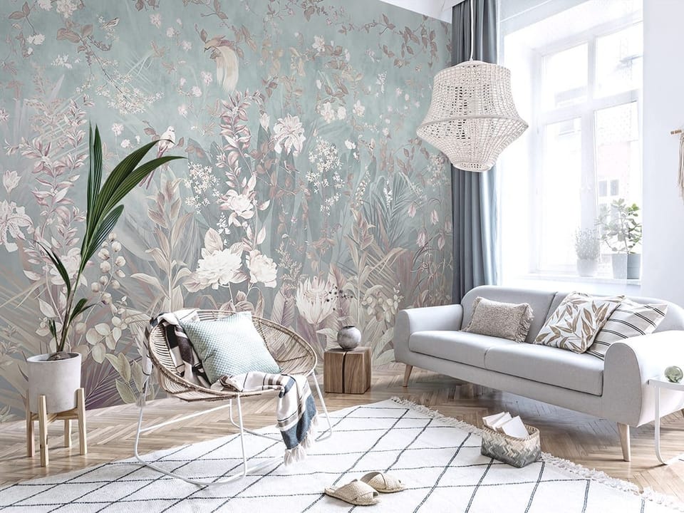 Fototapeta Kwiaty polne na jasnym tle we wnętrzu salonu