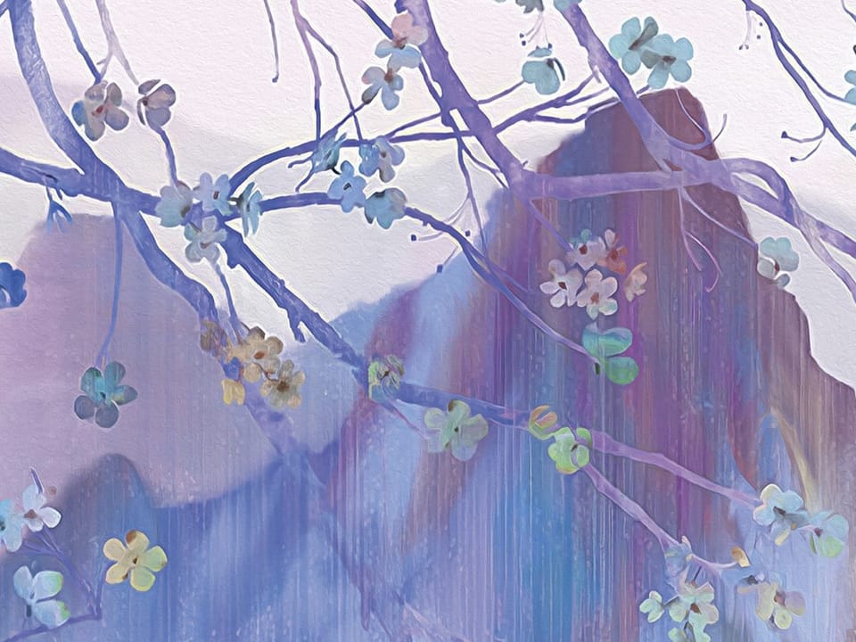 Fototapeta Żurawie na tle gór i wodospadów fragment #2