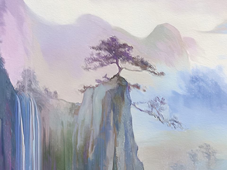 Fototapeta Żurawie na tle gór i wodospadów fragment #3