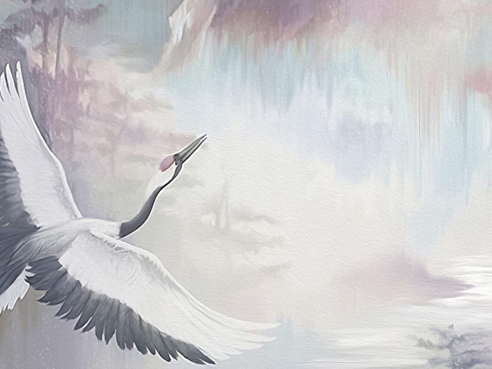 Fototapeta Żurawie na skale w górskim krajobrazie fragment #1