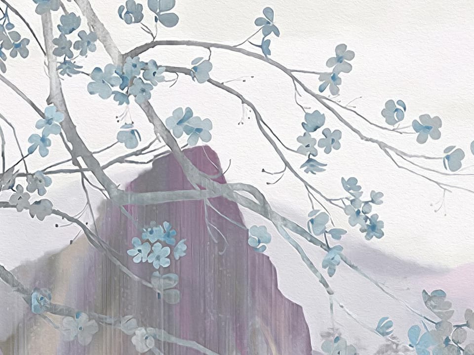 Fototapeta Żurawie na skale w górskim krajobrazie fragment #2