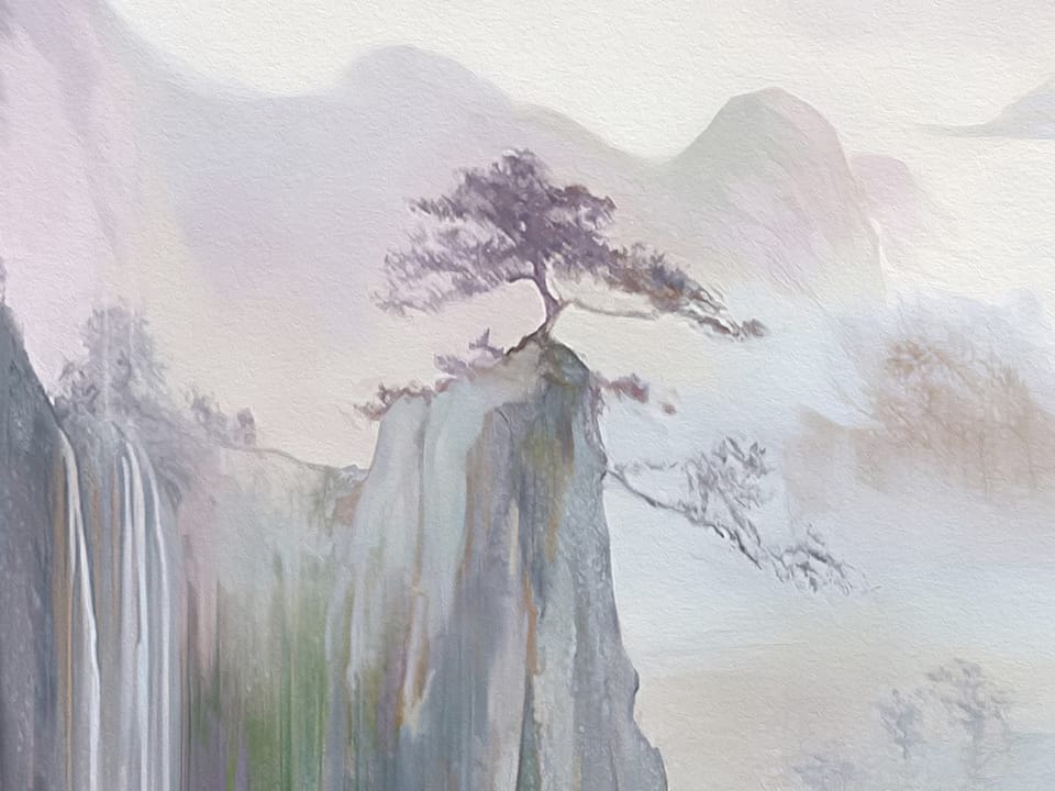 Fototapeta Żurawie na skale w górskim krajobrazie fragment #3