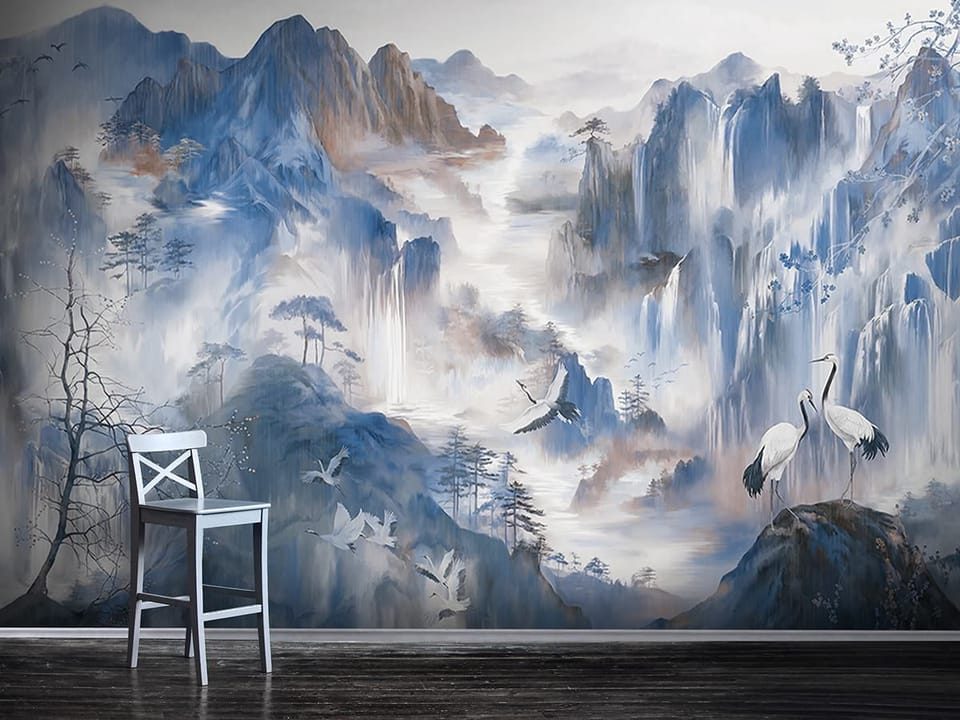 Fototapeta Żurawie na skale w górach we wnętrzu przedpokoju