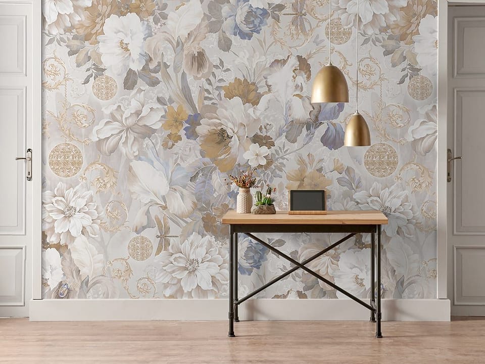 Fototapeta Kwiatowy wzór z dużymi kwiatami we wnętrzu przedpokoju