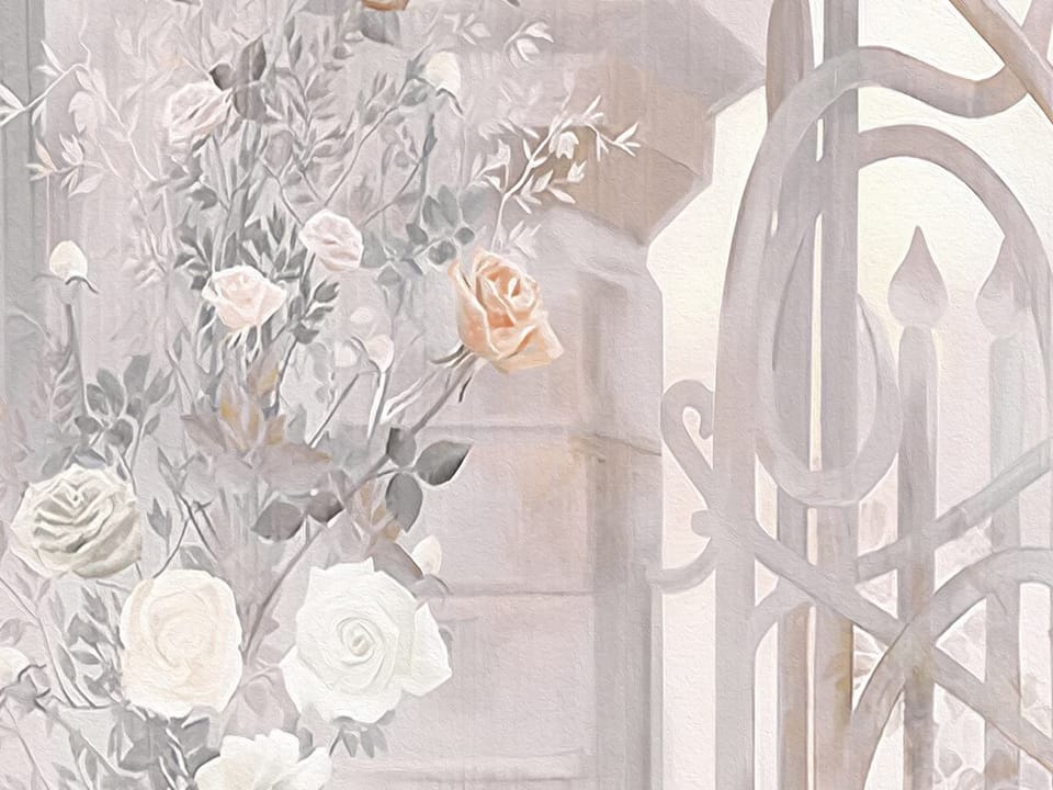 Fototapeta Kwiatowy ogród z kolumnami fragment #1