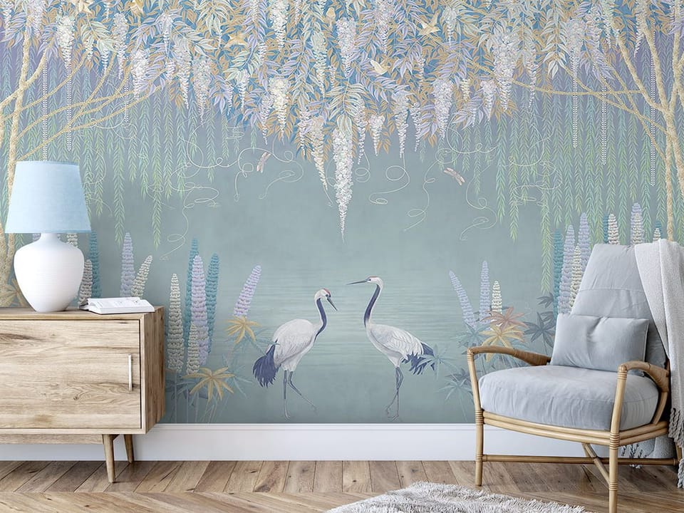 Fototapeta Żurawie wśród roślinności we wnętrzu przedpokoju