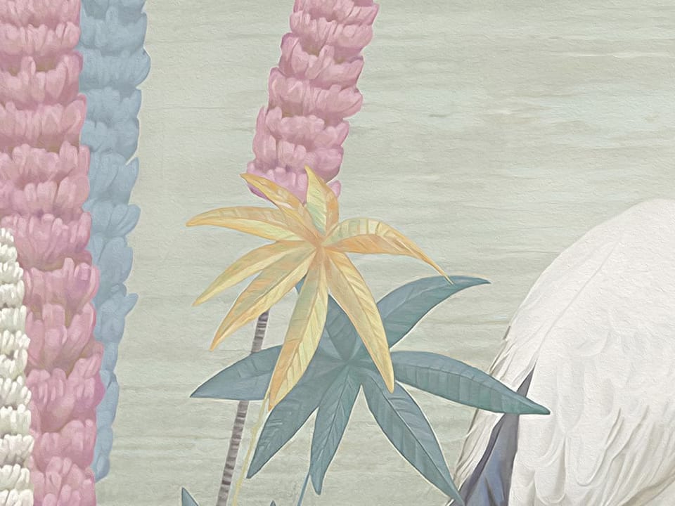 Fototapeta Żurawie w Ogrodzie Pełnym Kwiatów fragment #1