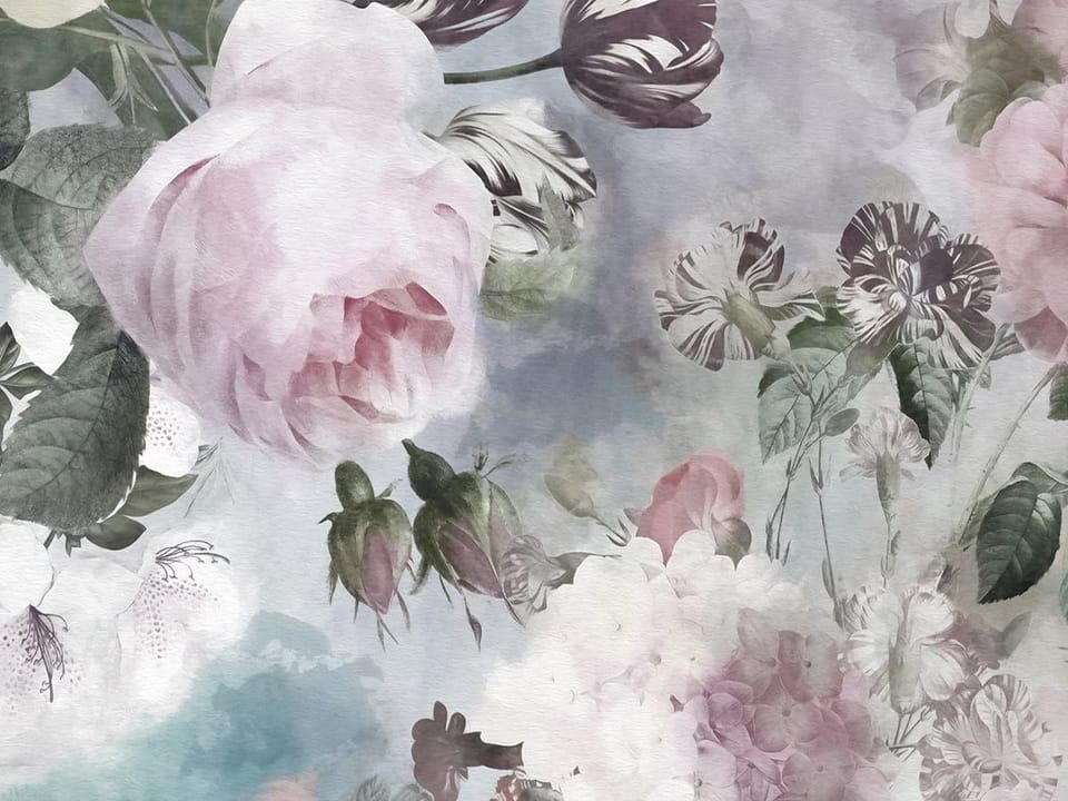 Fototapeta Pastelowe kwiaty i zielone liście fragment #1