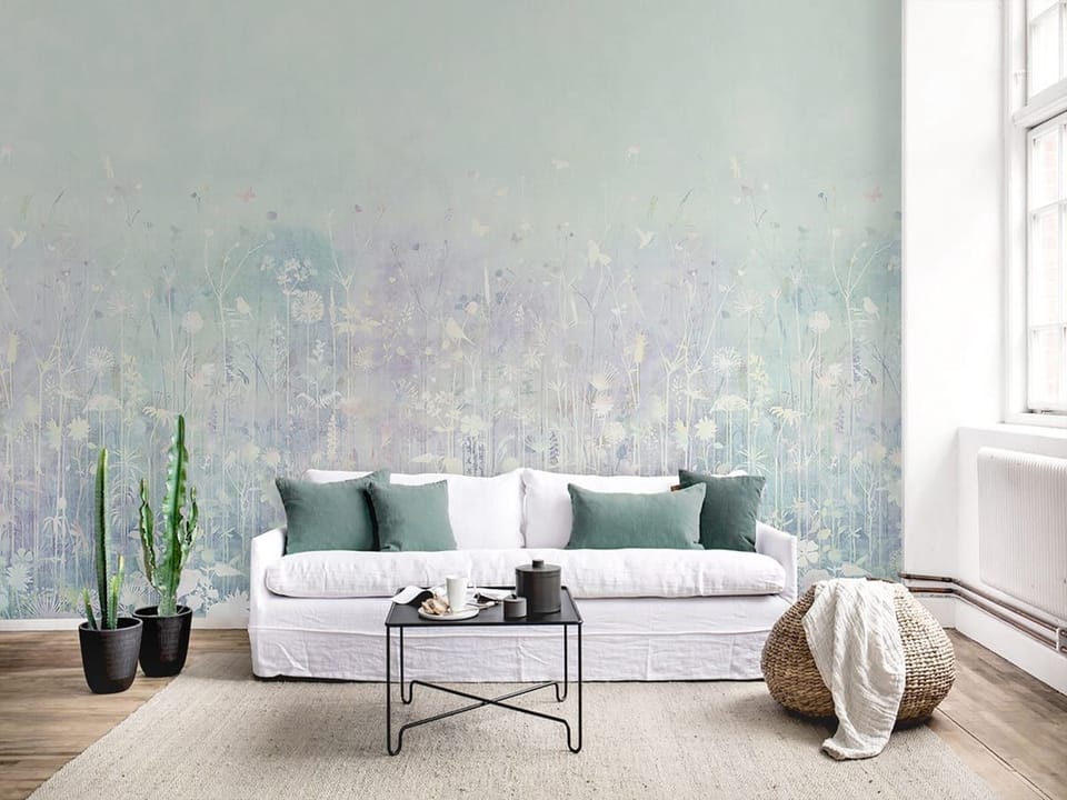 Fototapeta Delikatne kwiaty na łące we wnętrzu salonu