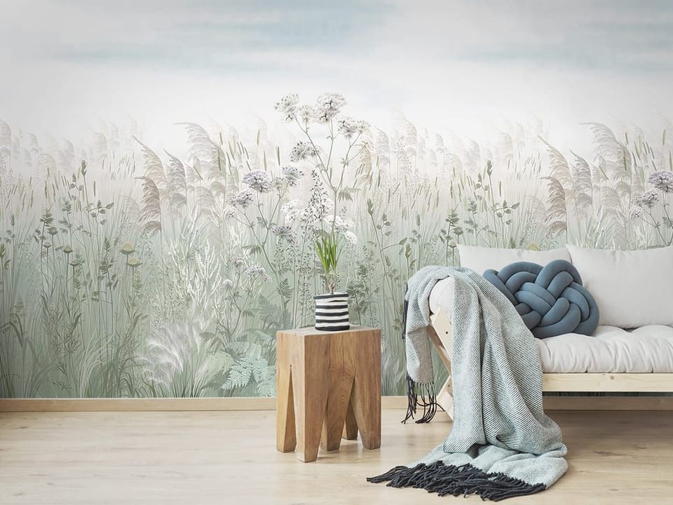 Fototapeta Pole traw i dzikich kwiatów we wnętrzu salonu