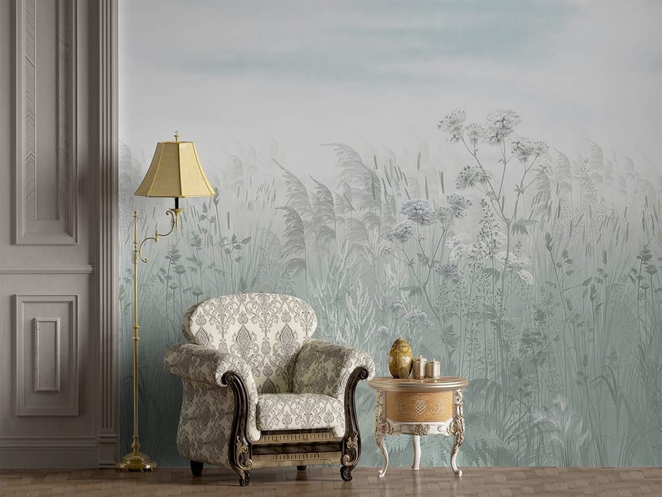 Fototapeta Polne kwiaty i trawy we wnętrzu przedpokoju