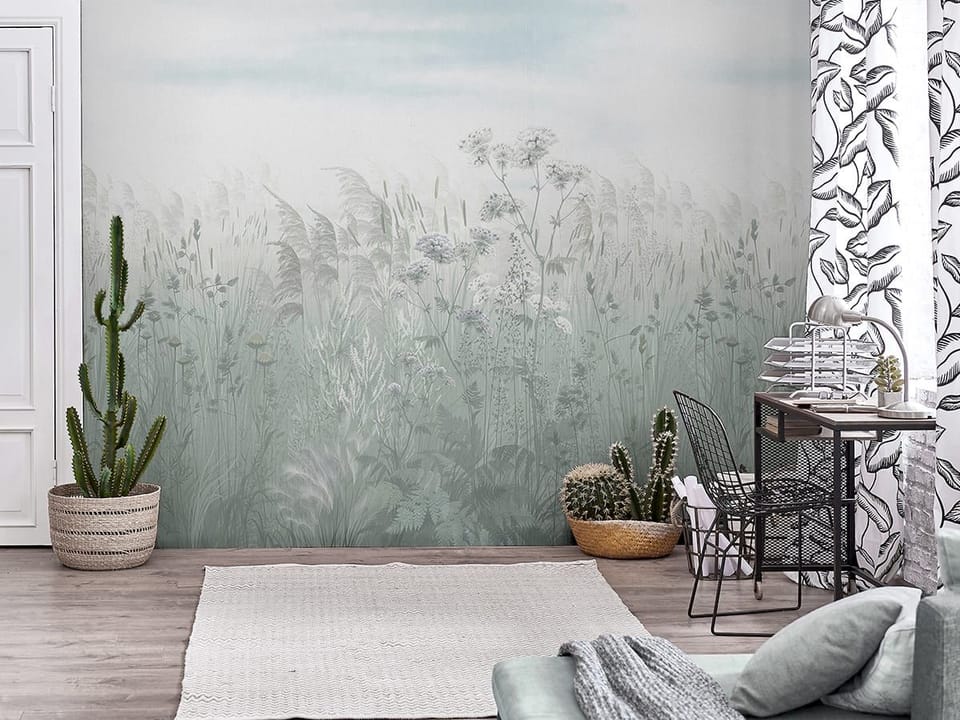 Fototapeta Polne kwiaty i trawy we wnętrzu salonu