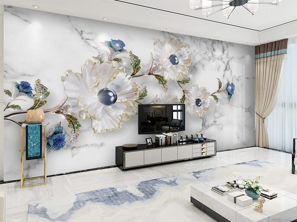 Fototapeta Dekoracyjne Kwiaty z Perłami we wnętrzu salonu