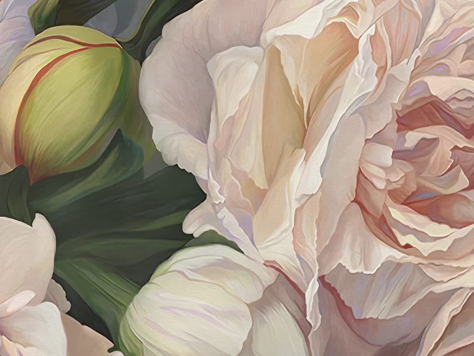 Fototapeta Bukiet białych piwonii na ciemnym tle fragment #1