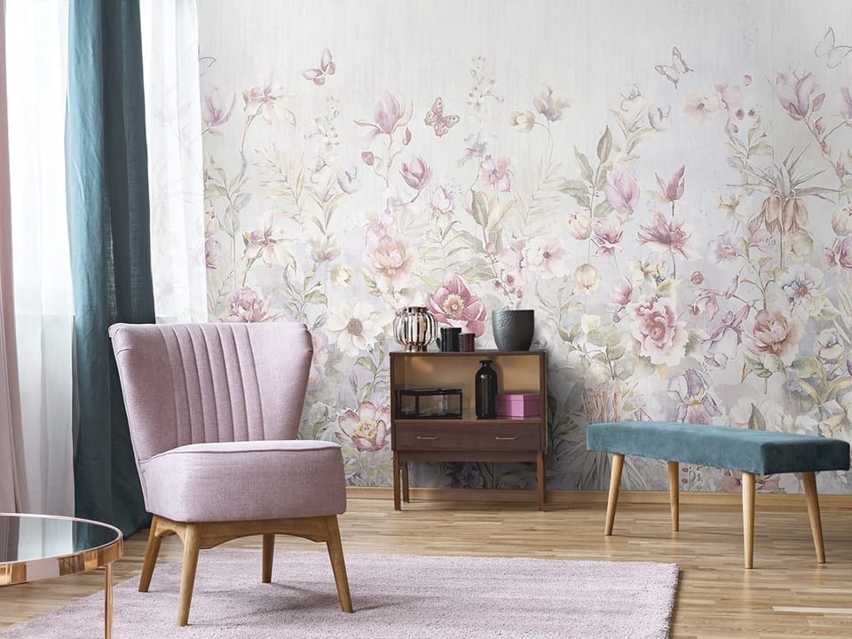 Fototapeta Kwiaty polne w pastelowych barwach we wnętrzu salonu